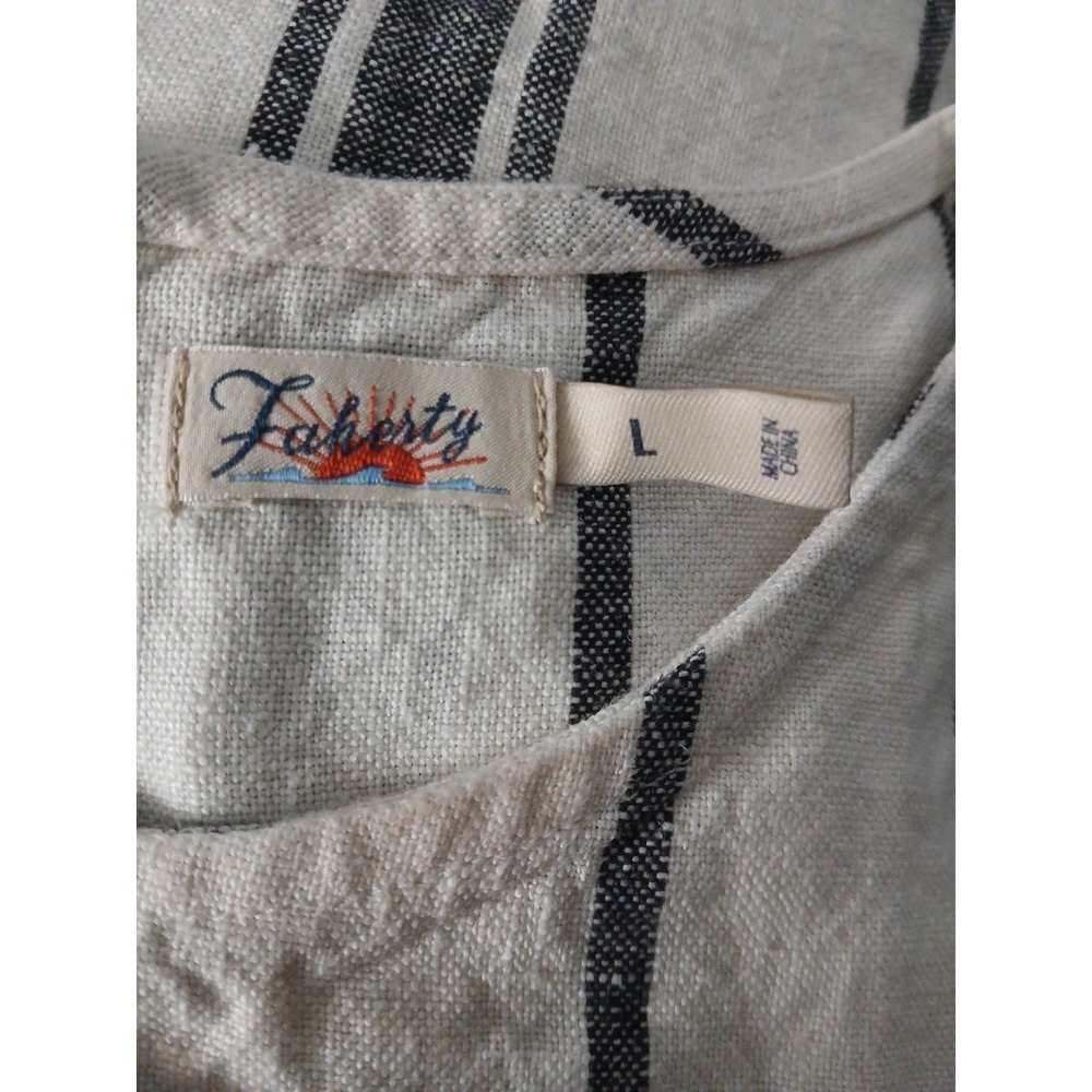 Faherty Women's Linen Shoreline Shell Top In Santa Cruz Stripe Sz L Beachy - Picture 4 of 5